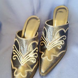 Rampage Mule Slide Cowboy Boot Black white stitch